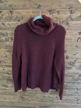 LLBean Waffle Turtleneck Knit Sweater - Burgundy